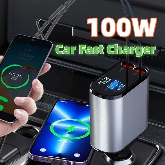 Metal Car Charger 100W Super Fast Charging Car Cigarette Lighter USB And TYPE-C Adapter - Gadget Aliens