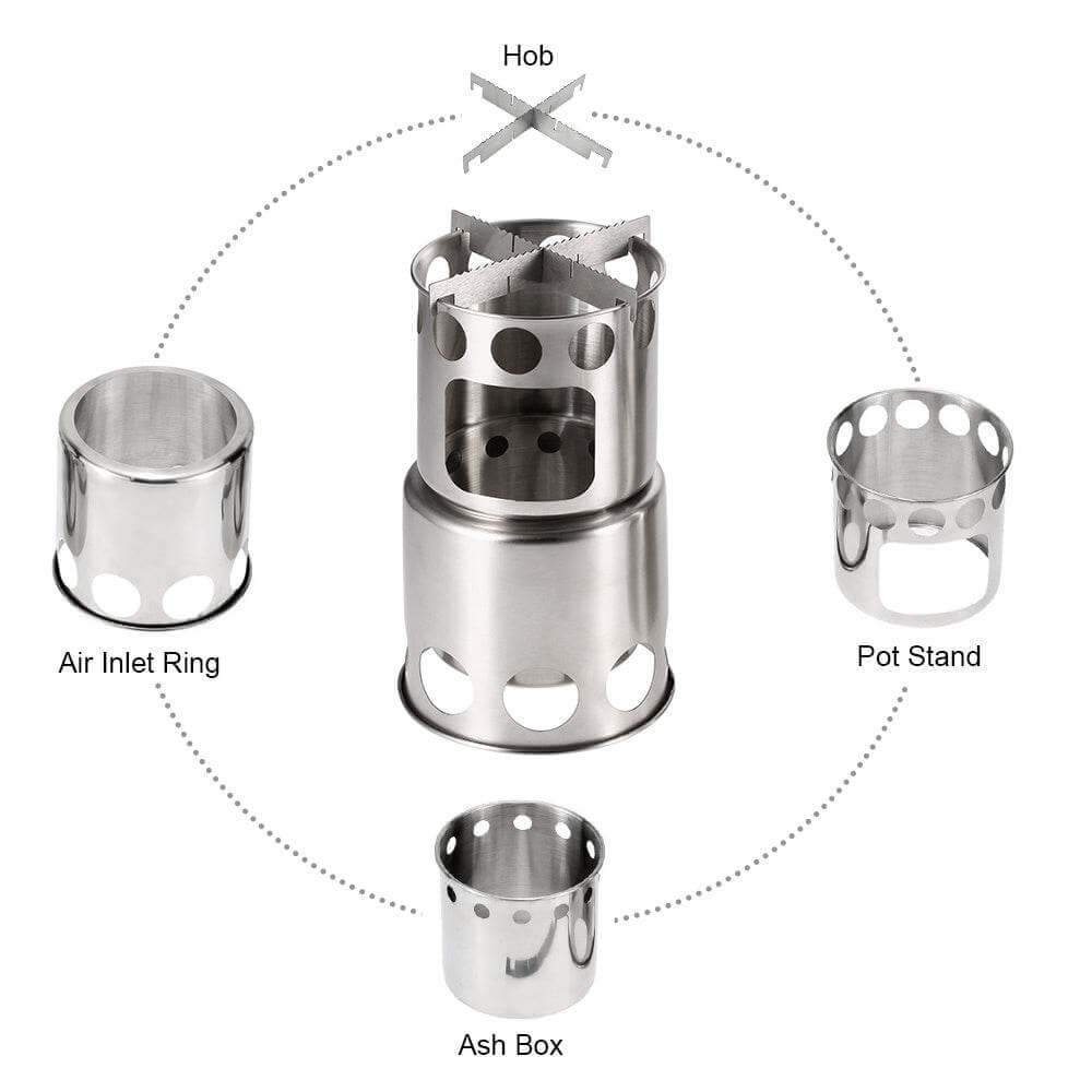 Portable Camping Stove Combo Wood Burning Stainless Steel Stove And Cooking Pot Set For Outdoor Backpacking Fishing Hiking - Gadget Aliens