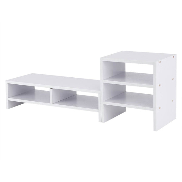 Computer Laptop Monitor Riser Stand Desktop Wooden Storage Organizer 3 Layer Shelf (White) - Gadget Aliens 