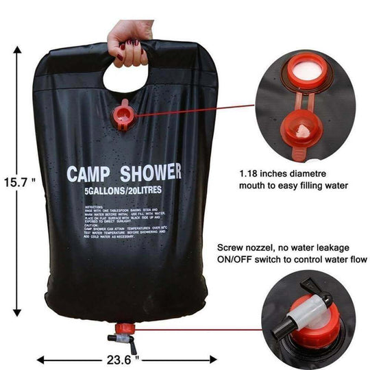 20L Camping Shower Portable Compact Solar Sun Heating Bath Bag Outdoor Travel - Gadget Aliens 