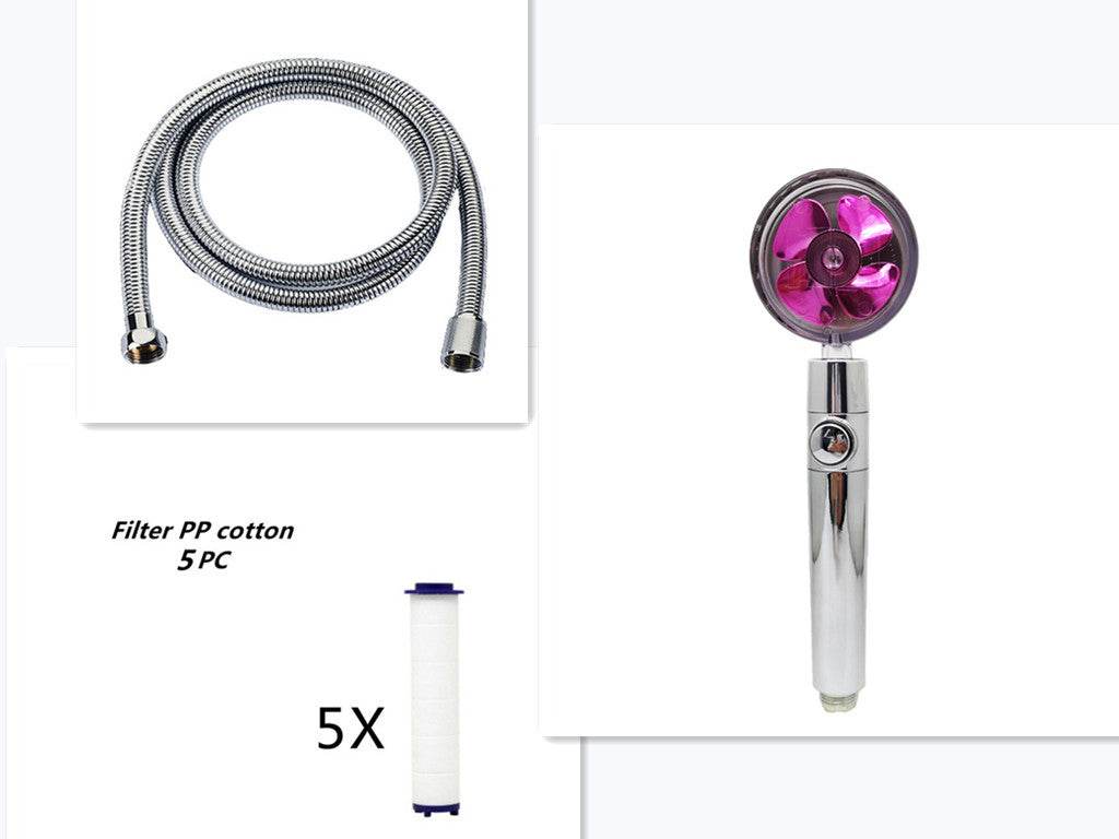 Propeller Driven Shower Head With Stop Button And Cotton Filter Turbocharged High Pressure Handheld Shower Nozzle - Gadget Aliens 