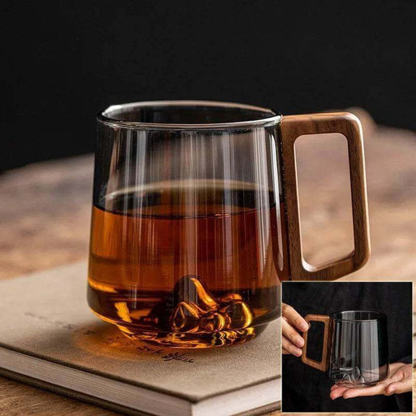 Guanshan Glass Single-layer Side Wooden Handle Drinking Cups Household Large-capacity Milk Tea Juice Single-layer Cup Kitchen Gadgets - Gadget Aliens