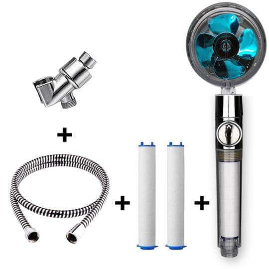 Propeller Driven Shower Head With Stop Button And Cotton Filter Turbocharged High Pressure Handheld Shower Nozzle - Gadget Aliens