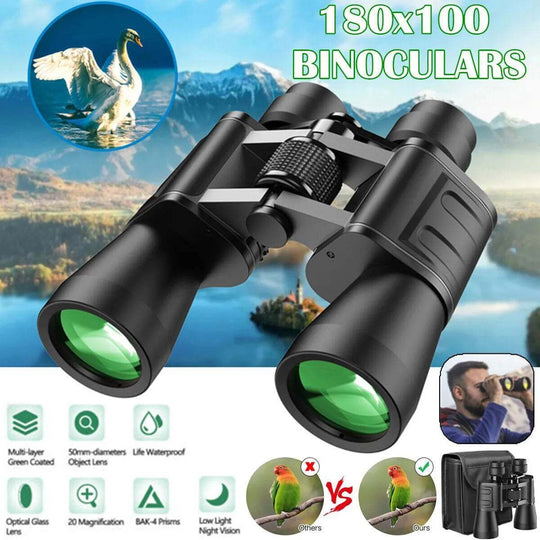 180x100 High Power Military Binoculars Day Night Vision Compact Waterproof Binoculars For Bird Watching Hunting Travel Football Games Stargazing With Carrying Case And Strap - Gadget Aliens