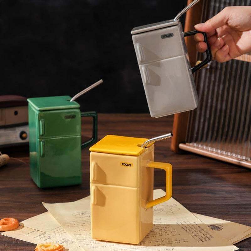 Creative Retro Refrigerator Lid Straw Ceramic Cup Kitchen Gadgets - Gadget Aliens