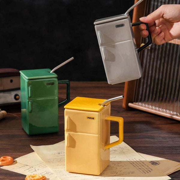 Creative Retro Refrigerator Lid Straw Ceramic Cup Kitchen Gadgets - Gadget Aliens 