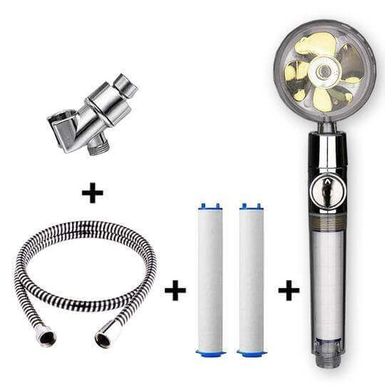 Propeller Driven Shower Head With Stop Button And Cotton Filter Turbocharged High Pressure Handheld Shower Nozzle - Gadget Aliens