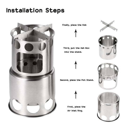 Portable Camping Stove Combo Wood Burning Stainless Steel Stove And Cooking Pot Set For Outdoor Backpacking Fishing Hiking - Gadget Aliens 