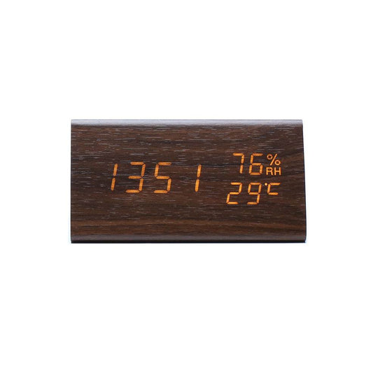Electronic Alarm Clock Multifunctional Digital Display Temperature And Humidity Time Wood - Gadget Aliens