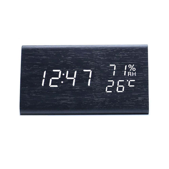 Electronic Alarm Clock Multifunctional Digital Display Temperature And Humidity Time Wood - Gadget Aliens