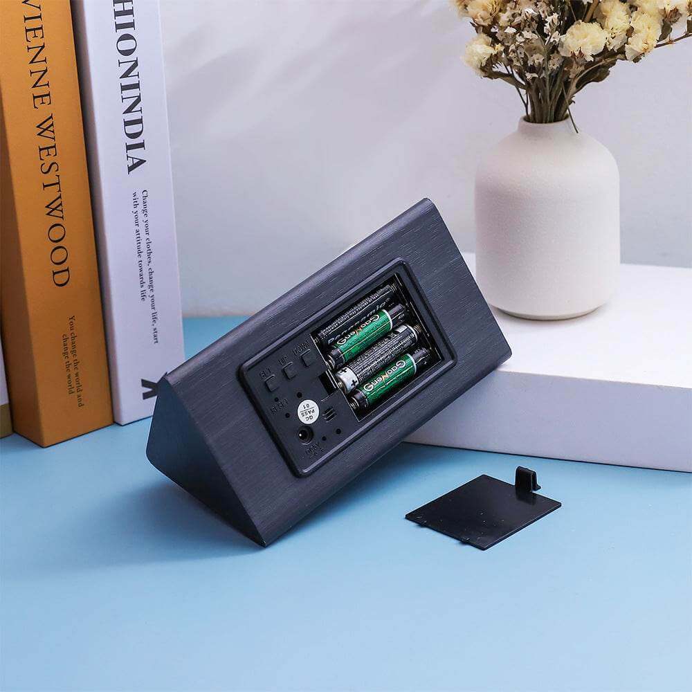 Electronic Alarm Clock Multifunctional Digital Display Temperature And Humidity Time Wood - Gadget Aliens