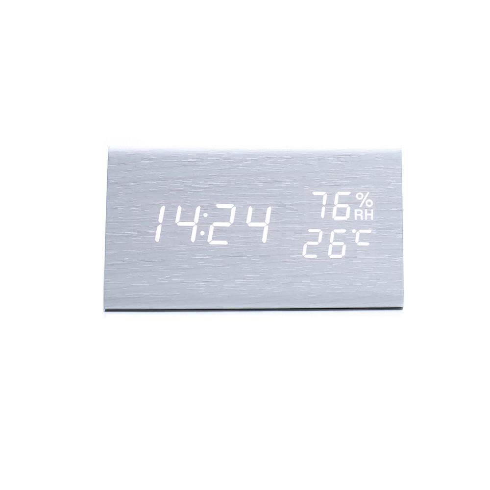Electronic Alarm Clock Multifunctional Digital Display Temperature And Humidity Time Wood - Gadget Aliens