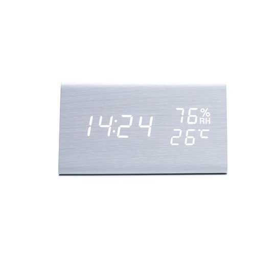 Electronic Alarm Clock Multifunctional Digital Display Temperature And Humidity Time Wood - Gadget Aliens