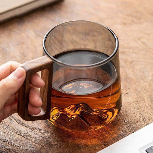 Guanshan Glass Single-layer Side Wooden Handle Drinking Cups Household Large-capacity Milk Tea Juice Single-layer Cup Kitchen Gadgets - Gadget Aliens 