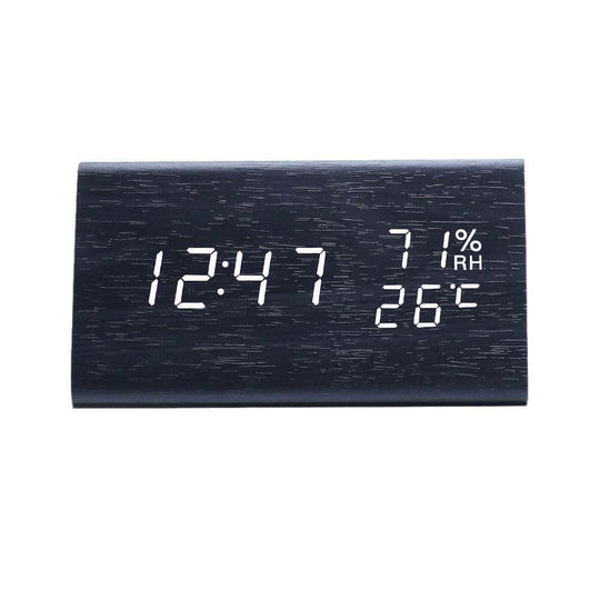 Electronic Alarm Clock Multifunctional Digital Display Temperature And Humidity Time Wood - Gadget Aliens