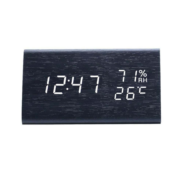 Electronic Alarm Clock Multifunctional Digital Display Temperature And Humidity Time Wood - Gadget Aliens 