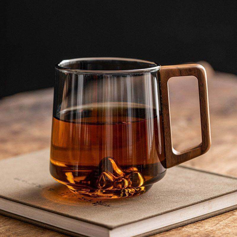 Guanshan Glass Single-layer Side Wooden Handle Drinking Cups Household Large-capacity Milk Tea Juice Single-layer Cup Kitchen Gadgets - Gadget Aliens