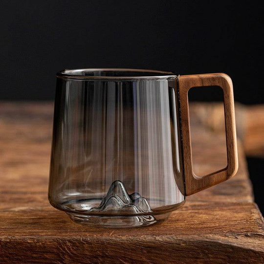 Guanshan Glass Single-layer Side Wooden Handle Drinking Cups Household Large-capacity Milk Tea Juice Single-layer Cup Kitchen Gadgets - Gadget Aliens 