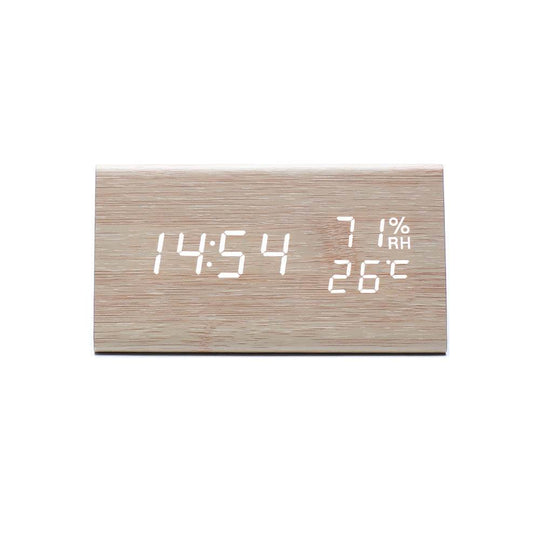 Electronic Alarm Clock Multifunctional Digital Display Temperature And Humidity Time Wood - Gadget Aliens