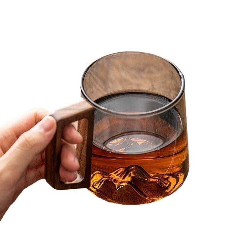 Guanshan Glass Single-layer Side Wooden Handle Drinking Cups Household Large-capacity Milk Tea Juice Single-layer Cup Kitchen Gadgets - Gadget Aliens