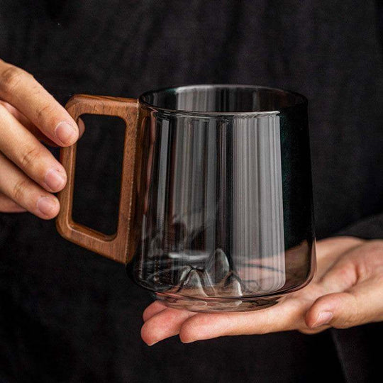 Guanshan Glass Single-layer Side Wooden Handle Drinking Cups Household Large-capacity Milk Tea Juice Single-layer Cup Kitchen Gadgets - Gadget Aliens 