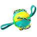 Colorful dog toy with a rope on a white background