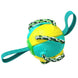 Colorful dog toy with a rope on a white background