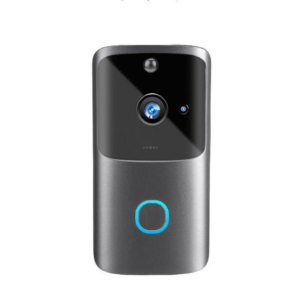 Smart HD video doorbell with built-in 2-way intercom, infrared night vision, and motion detection—mounted on a front door for enhanced home security.