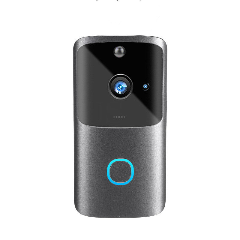Smart HD video doorbell with built-in 2-way intercom, infrared night vision, and motion detection—mounted on a front door for enhanced home security.