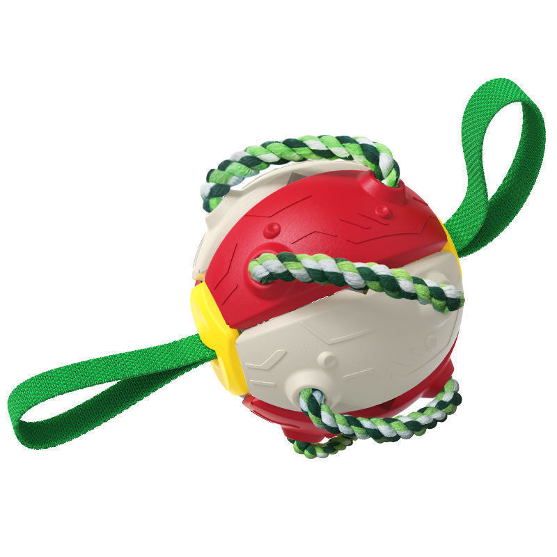 Colorful dog toy with a rope on a white background