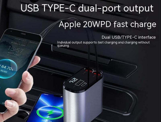 Metal Car Charger 100W Super Fast Charging Car Cigarette Lighter USB And TYPE-C Adapter - Gadget Aliens