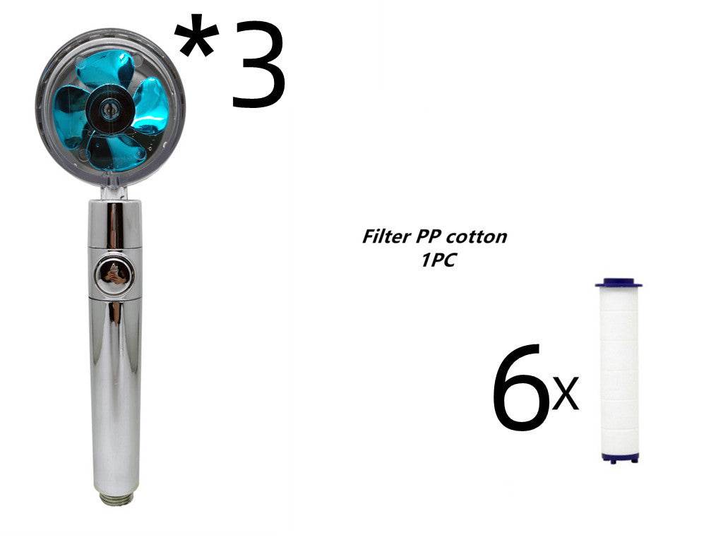 Propeller Driven Shower Head With Stop Button And Cotton Filter Turbocharged High Pressure Handheld Shower Nozzle - Gadget Aliens 