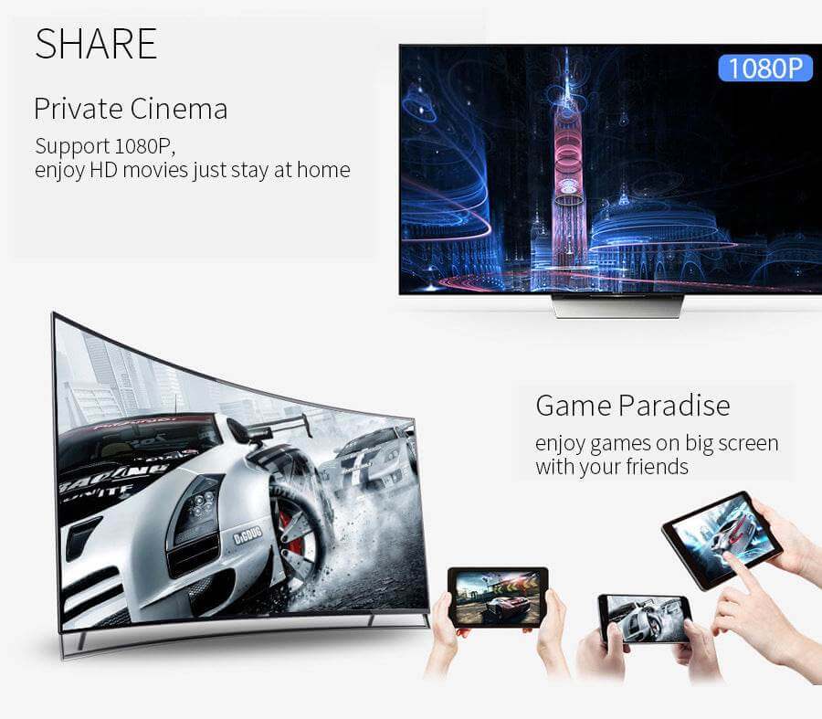 Compatible with Apple, Wireless Cast Same Screen TV Device Mobile Phone Laptop Computer Wi-Fi HD HDMI Projector Video Magnifier Smartphone Android IOS - Gadget Aliens