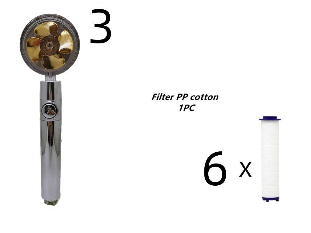 Propeller Driven Shower Head With Stop Button And Cotton Filter Turbocharged High Pressure Handheld Shower Nozzle - Gadget Aliens 