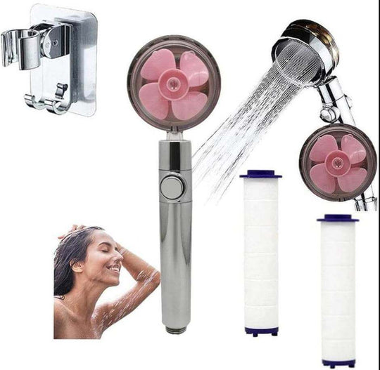 Propeller Driven Shower Head With Stop Button And Cotton Filter Turbocharged High Pressure Handheld Shower Nozzle - Gadget Aliens