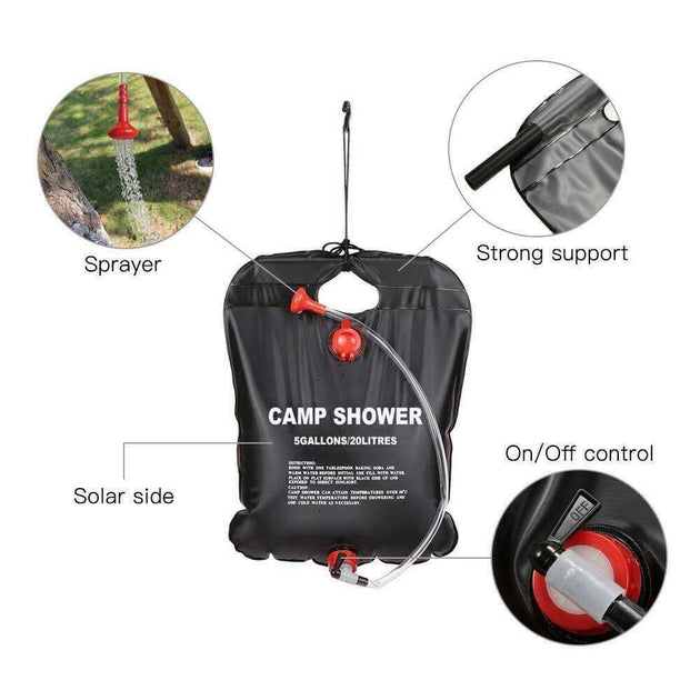 20L Camping Shower Portable Compact Solar Sun Heating Bath Bag Outdoor Travel - Gadget Aliens 