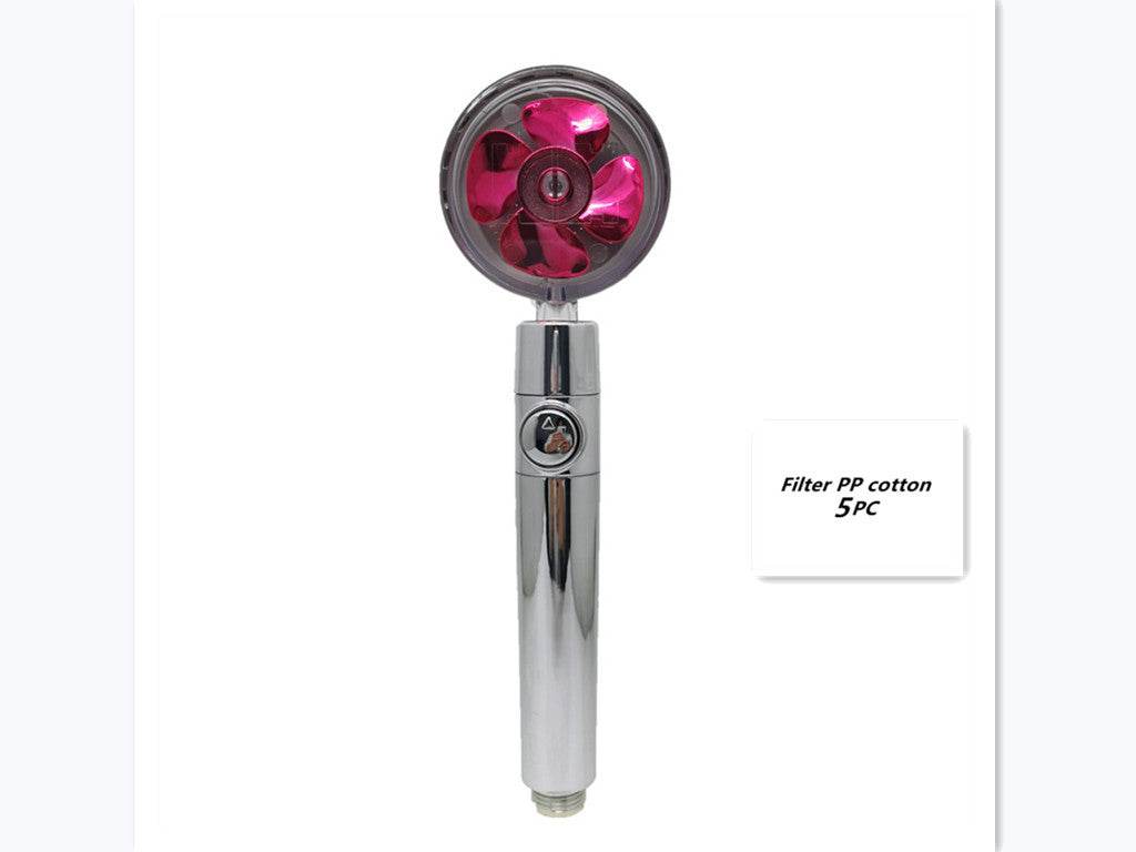 Propeller Driven Shower Head With Stop Button And Cotton Filter Turbocharged High Pressure Handheld Shower Nozzle - Gadget Aliens 