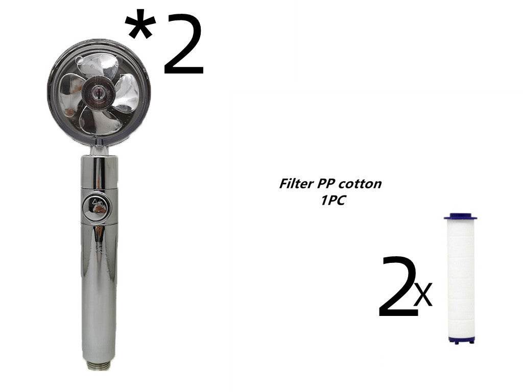 Propeller Driven Shower Head With Stop Button And Cotton Filter Turbocharged High Pressure Handheld Shower Nozzle - Gadget Aliens 