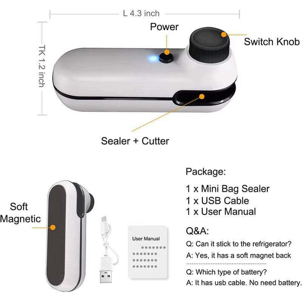 Rechargable 2 In 1 Mini Heat Sealer Storage Bag Plastic Package Snack Sealer Bag Handheld Heat Sealer Plastic Bag USB Mini Bag Sealer Cutter Mini Chip Bag Sealer - Gadget Aliens 