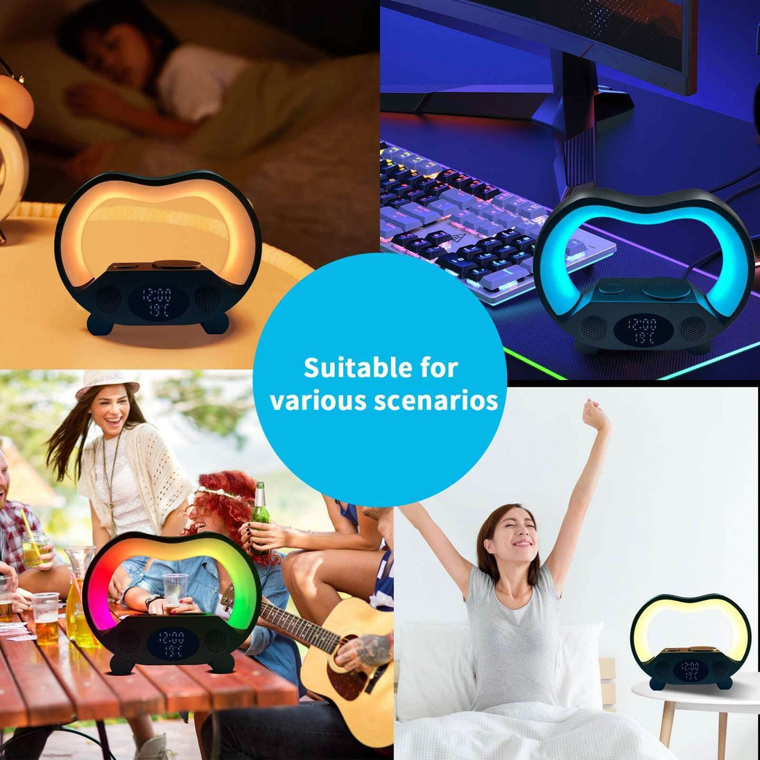 2024 New 6 In 1 Smart Remote Control Bluetooth-compatible Ambience Intelligent LED Table Lamp Multi-function Wireless Charger Night Light Bluetooth-compatible Speaker - Gadget Aliens