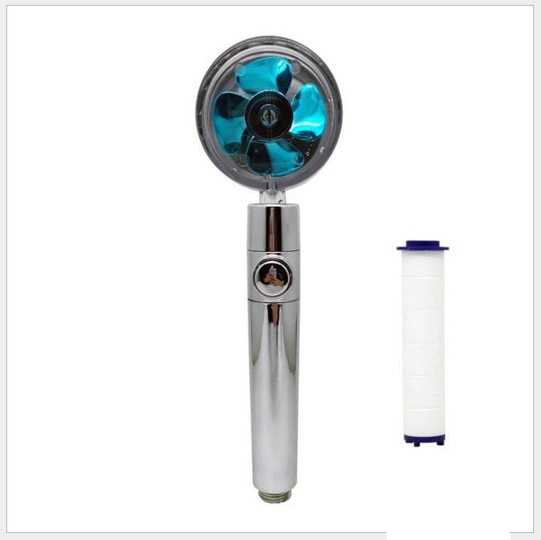 Propeller Driven Shower Head With Stop Button And Cotton Filter Turbocharged High Pressure Handheld Shower Nozzle - Gadget Aliens 